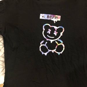 Black Macy’s Tee with multi color teddy bear on front